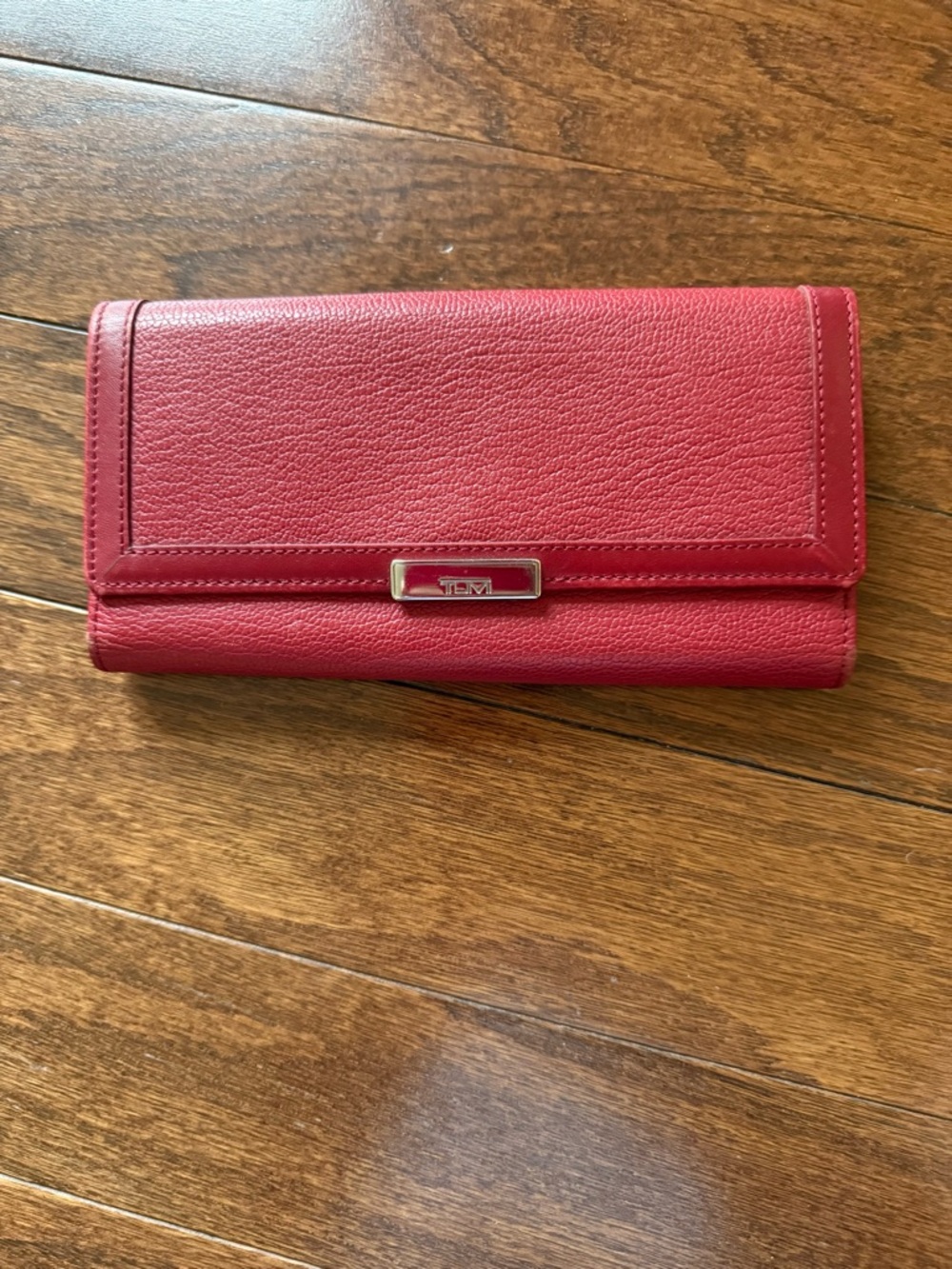 Tumi Red Leather Fold-Over Wallet